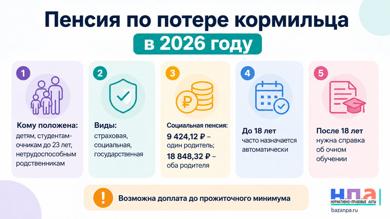 Пенсия по потере кормильца в 2026 году кому положена, размер и срок выплаты