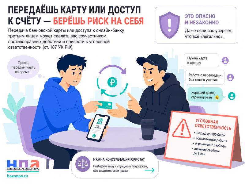 Передал банковскую карту или доступ к счету другому человеку ответственность дроппера в 2026 году