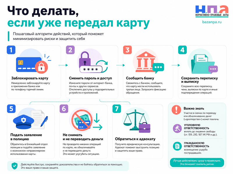 Передал банковскую карту или доступ к счету другому человеку ответственность дроппера в 2026 году