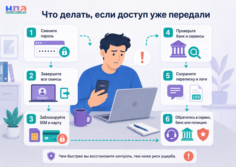 Передал личный аккаунт, номер телефона или доступ к сервису другому человеку какие риски и ответственность возникают