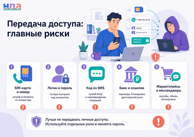 Передал личный аккаунт, номер телефона или доступ к сервису другому человеку какие риски и ответственность возникают