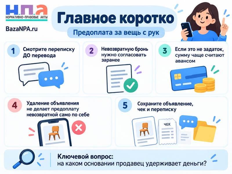 Передумал покупать вещь с рук - можно ли вернуть предоплату