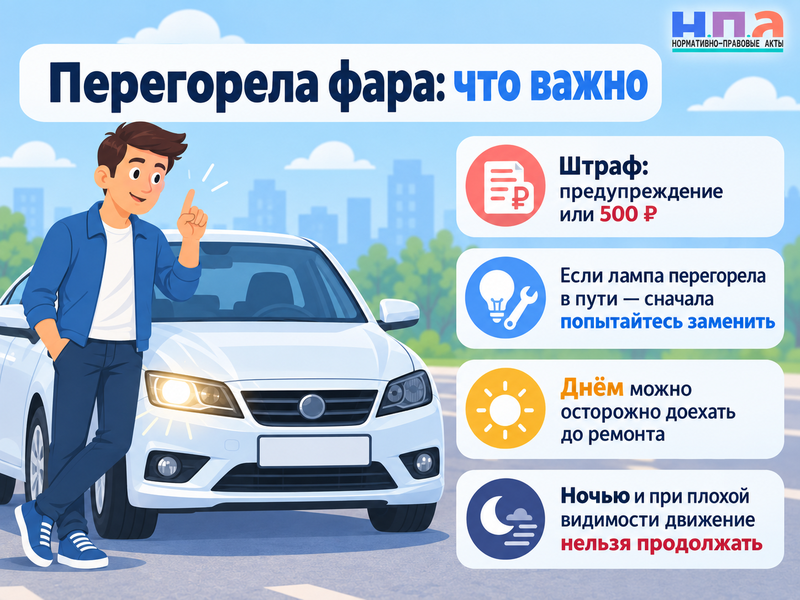 Перегорела фара - какой штраф и можно ли доехать до сервиса