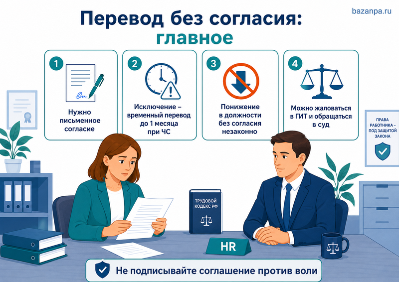 Перевод на другую должность без согласия работника права и порядок обжалования