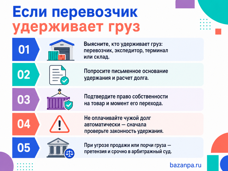 Перевозчик или терминал удерживает груз из-за долга отправителя что делать собственнику