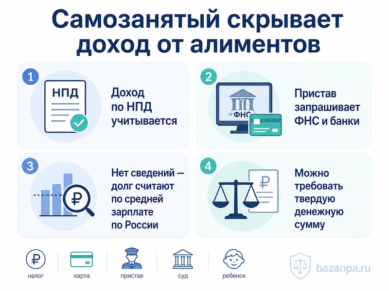 Плательщик алиментов зарегистрирован как самозанятый и скрывает реальные поступления
