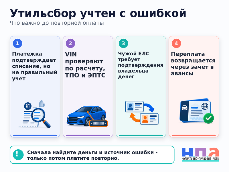 Платеж по утилизационному сбору зачислили на другой VIN или плательщика