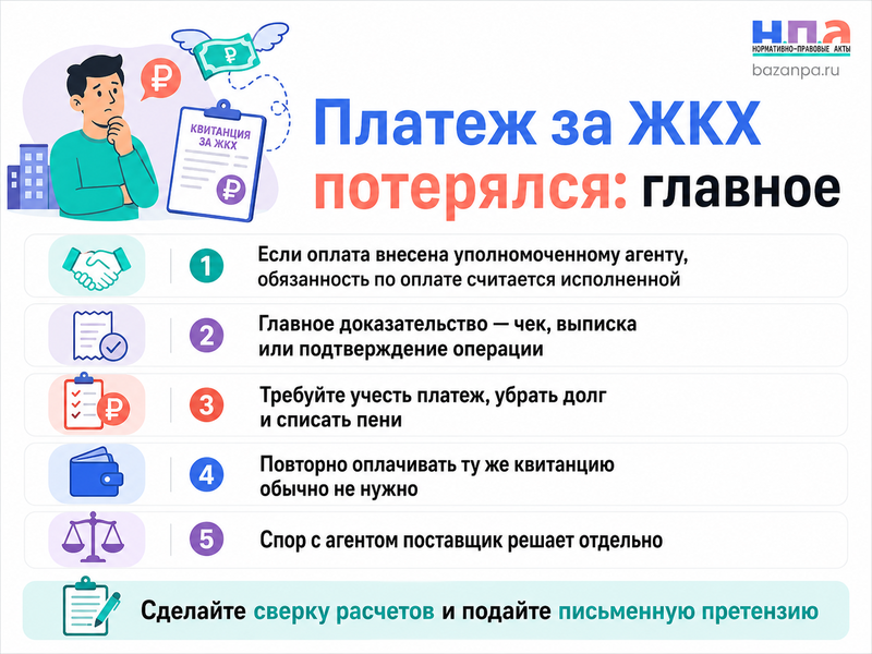 Платежный агент принял оплату за ЖКХ, но не перечислил поставщику как доказать оплату и убрать долг