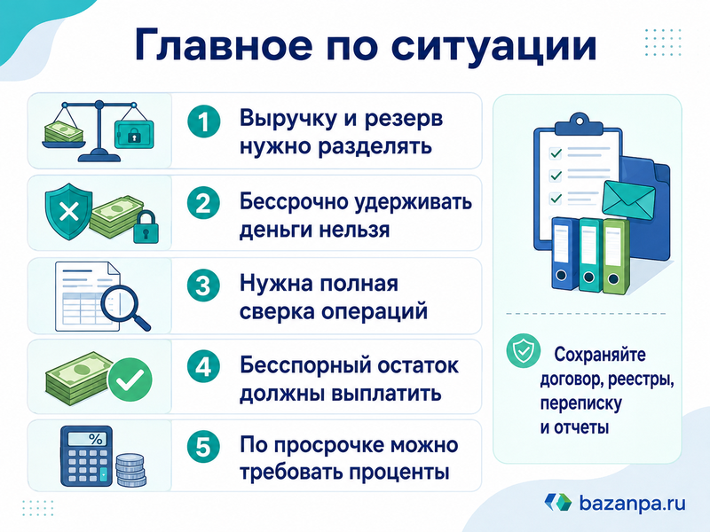 Платежный агрегатор или эквайер удерживает выручку и резерв после прекращения договора