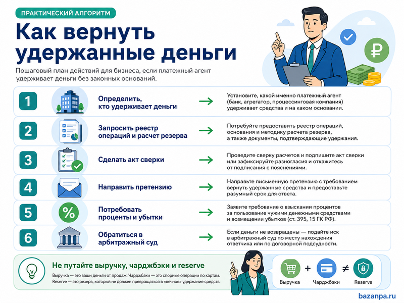 Платежный агрегатор или эквайер удерживает выручку и резерв после прекращения договора