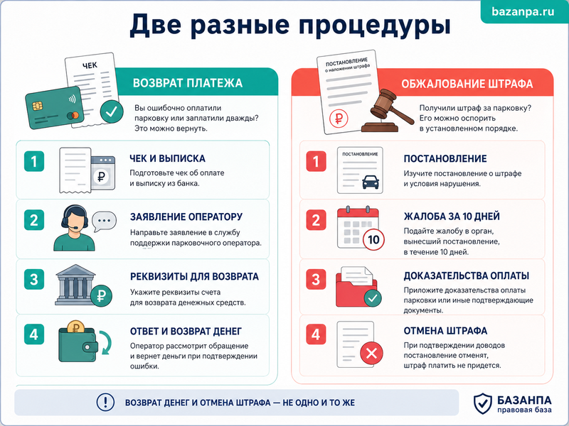 Платная парковка или паркомат ошибочно списали деньги либо выписали штраф как вернуть платеж