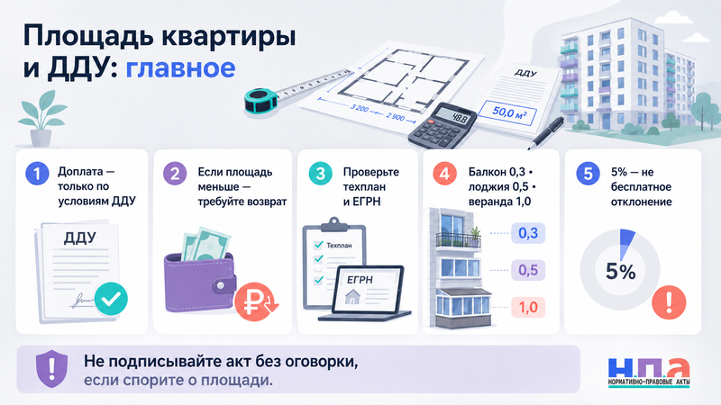 Площадь квартиры в новостройке отличается от договора доплата, возврат денег и изменение цены