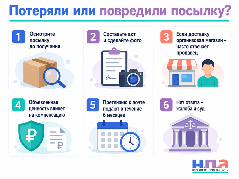 Почта или курьерская служба потеряла либо повредила посылку претензия, объявленная ценность и компенсация