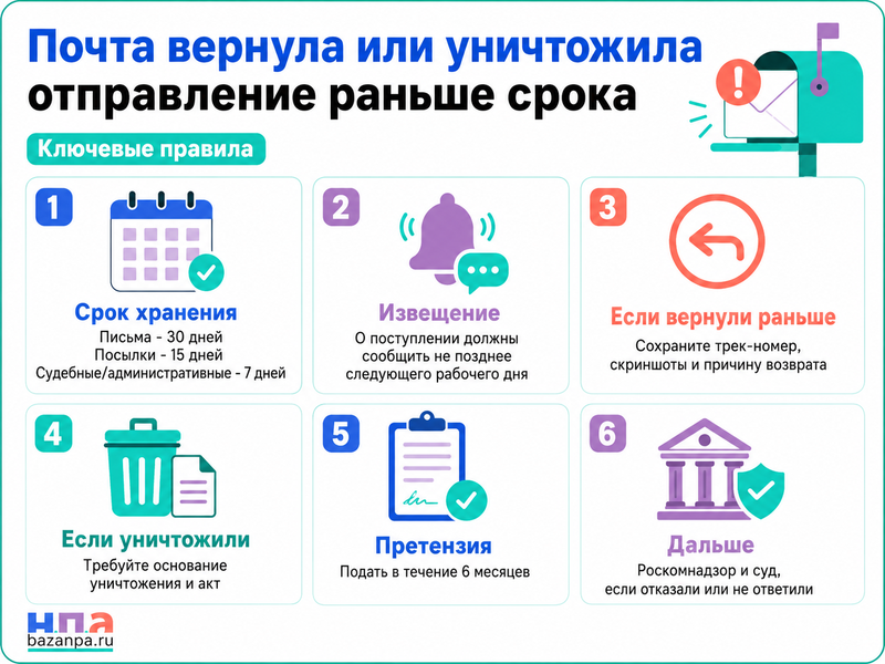 Почта преждевременно вернула или уничтожила письмо либо посылку как получить отправление и компенсацию