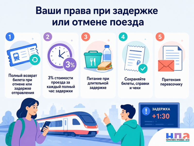 Поезд задержали или отменили возврат билета, питание, гостиница и компенсация пассажиру