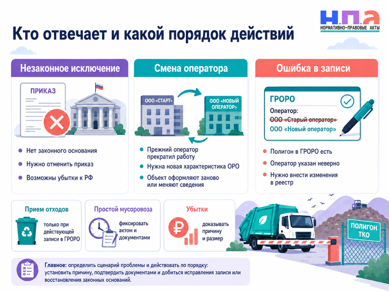 Полигон ошибочно исключили из ГРОРО или указали неправильного оператора как восстановить запись и взыскать простой