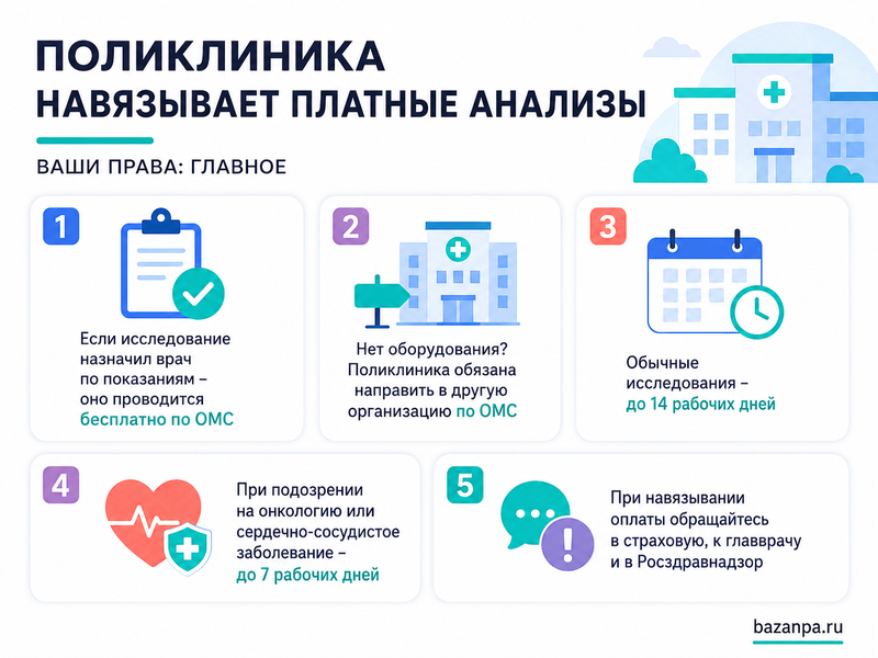 Поликлиника навязывает платные анализы и обследования когда их обязаны сделать бесплатно по ОМС