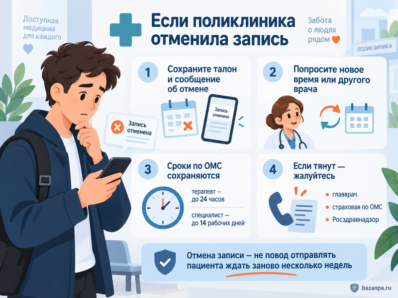 Поликлиника отменила запись к врачу обязаны ли дать новое время
