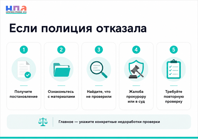 Полиция отказала в возбуждении уголовного дела как получить постановление и добиться повторной проверки