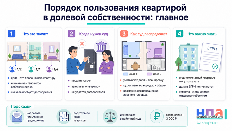 Пользование квартирой в долевой собственности как определить порядок через суд