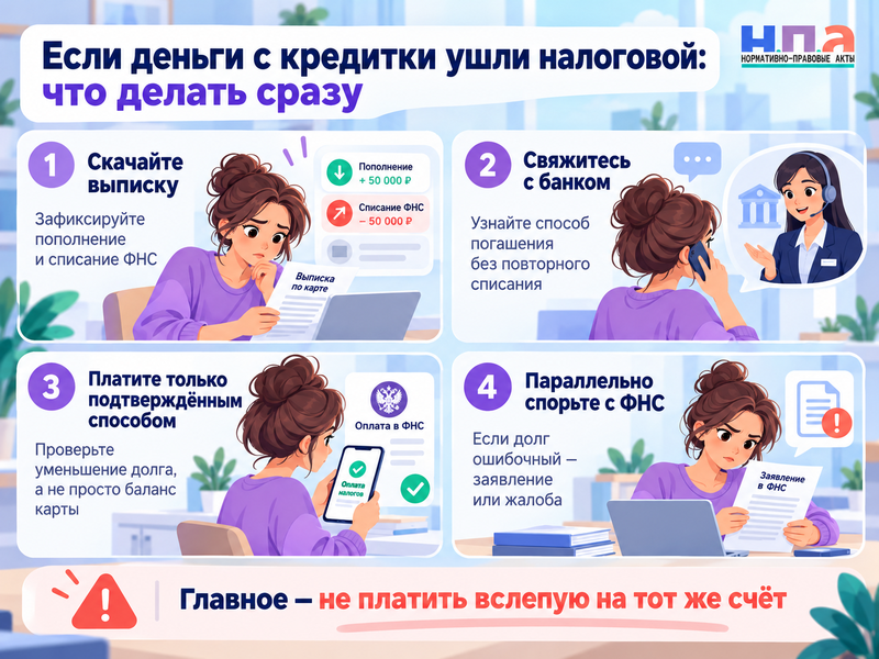Пополнил кредитку, а деньги ушли налоговой - как внести платеж без просрочки