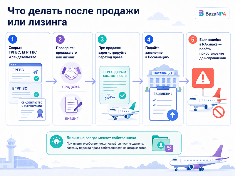 После продажи или передачи самолёта в лизинг в реестре Росавиации остались неправильные сведения - как исправить запись и продолжить эксплуатацию