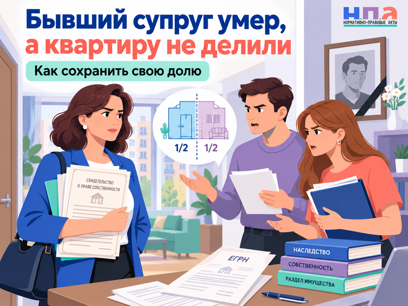 После развода квартиру не делили, а бывший супруг умер - что делать