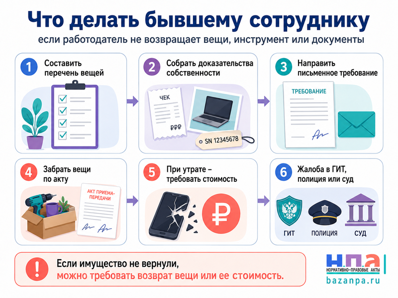 После увольнения работодатель не возвращает личные вещи, инструмент или документы что делать