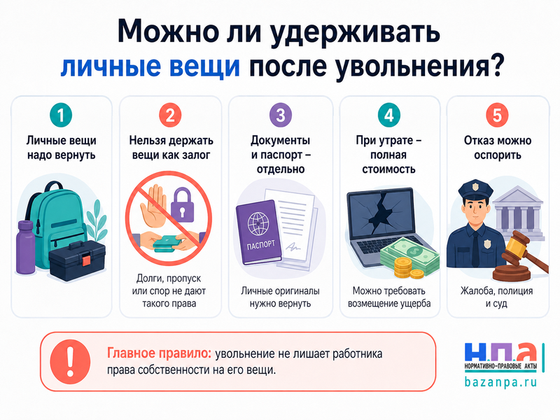 После увольнения работодатель не возвращает личные вещи, инструмент или документы что делать