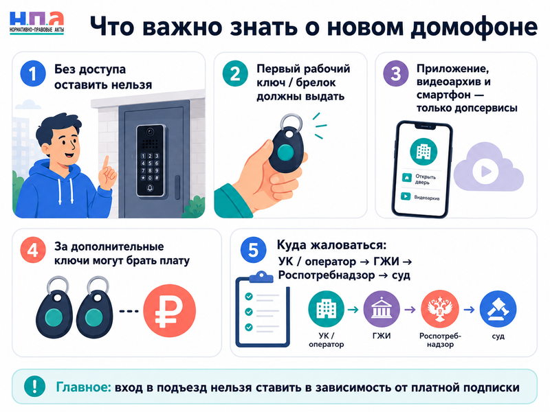 После замены домофона не дают ключ и требуют оплатить приложение или брелок законно ли это