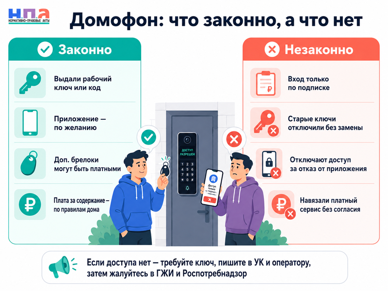 После замены домофона не дают ключ и требуют оплатить приложение или брелок законно ли это