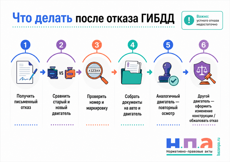 После замены двигателя ГИБДД отказала в регистрации автомобиля что представить