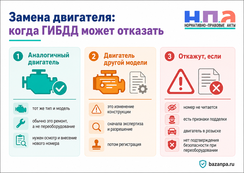 После замены двигателя ГИБДД отказала в регистрации автомобиля что представить