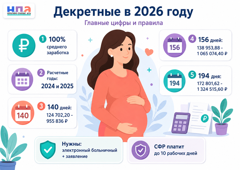 Пособие по беременности и родам в 2026 году расчет декретных, замена лет и документы