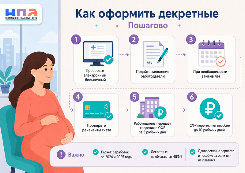 Пособие по беременности и родам в 2026 году расчет декретных, замена лет и документы