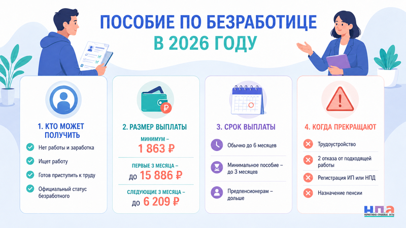 Пособие по безработице в 2026 году размер, сроки и причины прекращения выплаты