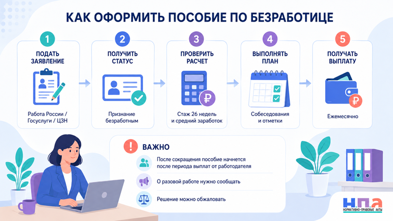 Пособие по безработице в 2026 году размер, сроки и причины прекращения выплаты