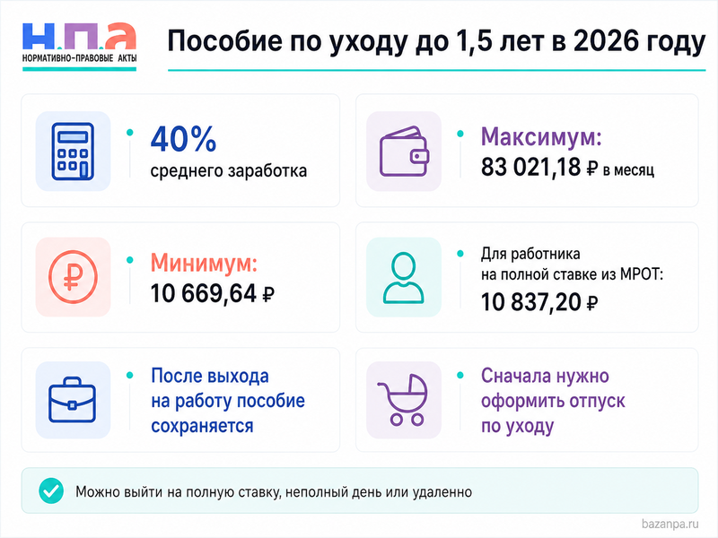 Пособие по уходу за ребенком до 1,5 лет в 2026 году размер и сохранение после выхода на работу