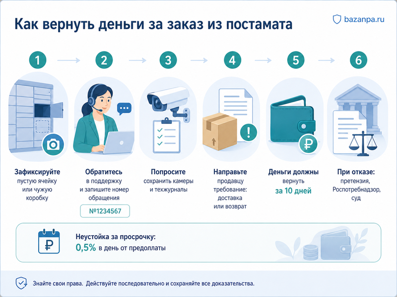 Постамат открыл пустую ячейку, выдал чужую посылку или заказ в нём отсутствует кто отвечает и как вернуть деньги