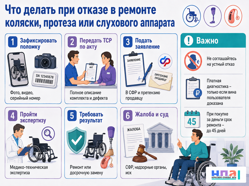 Поставщик отказался от гарантийного ремонта коляски, протеза или слухового аппарата