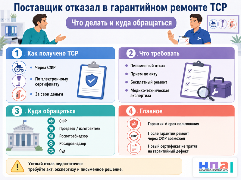 Поставщик отказался от гарантийного ремонта коляски, протеза или слухового аппарата