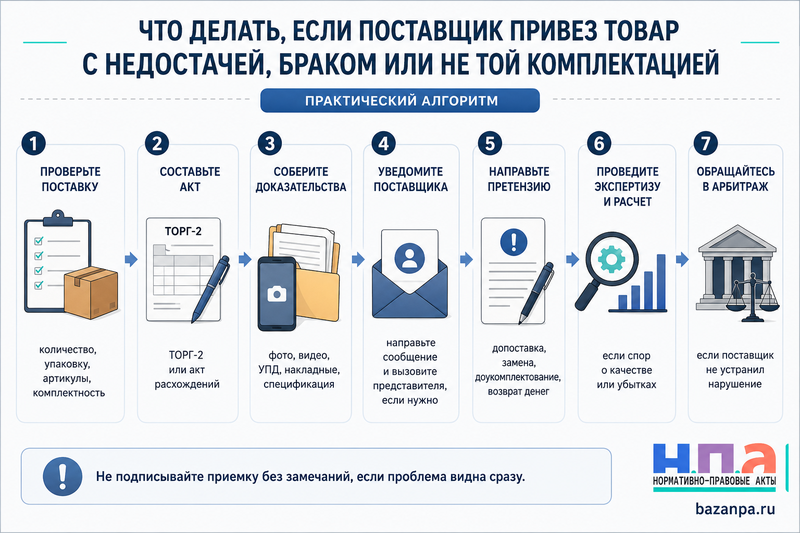 Поставщик поставил товар с недостачей, браком или не той комплектацией акт, претензия и суд между юрлицами