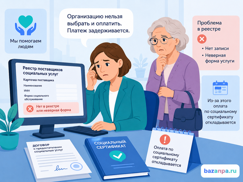 Поставщик социальных услуг включен в региональный реестр, но запись отсутствует