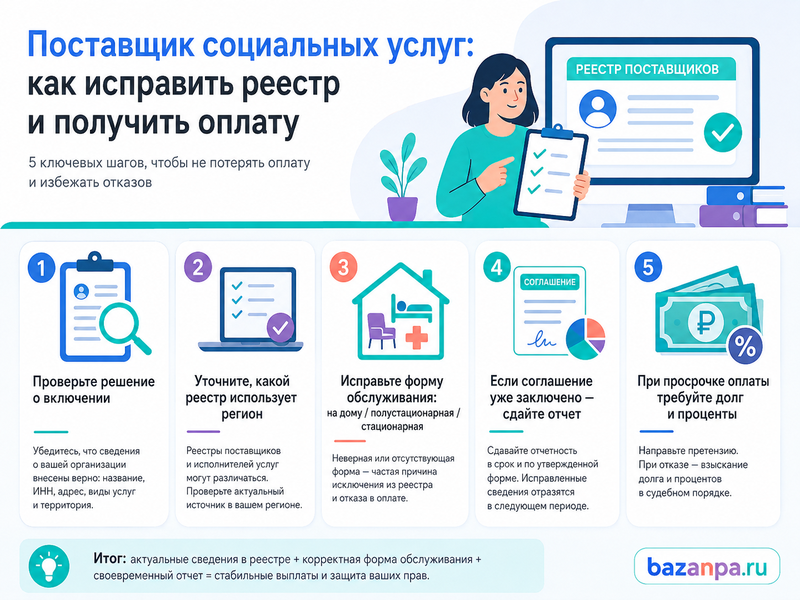 Поставщик социальных услуг включен в региональный реестр, но запись отсутствует