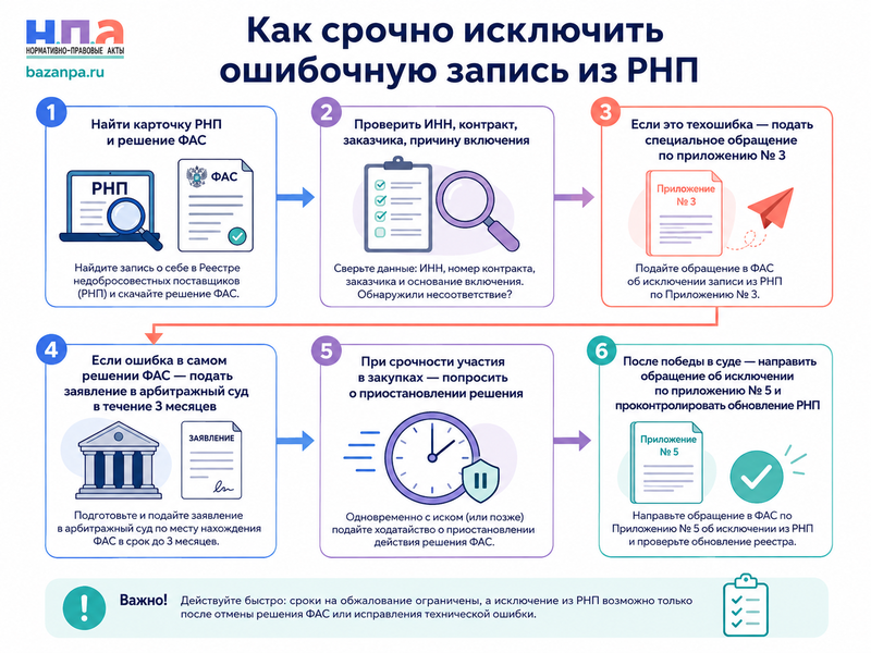 Поставщика ошибочно включили в РНП как срочно исправить и исключить запись