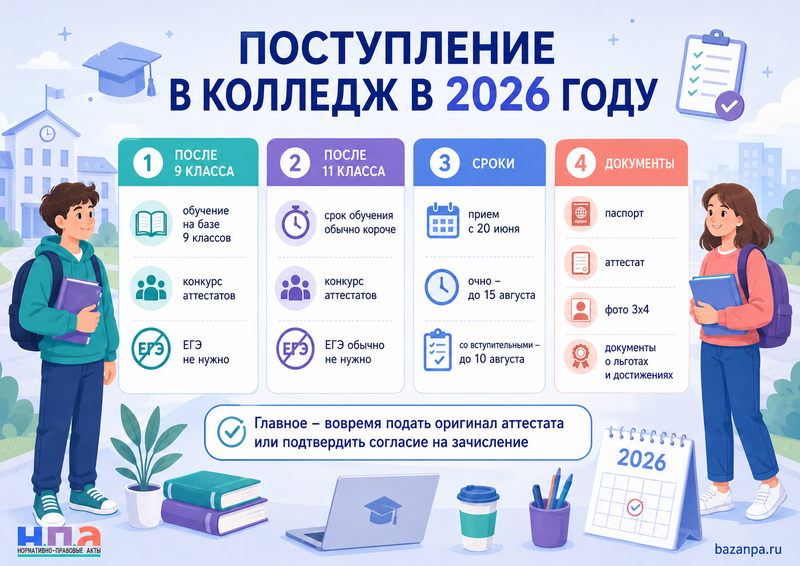 Поступление в колледж после 9 или 11 класса в 2026 году документы, конкурс аттестатов и зачисление