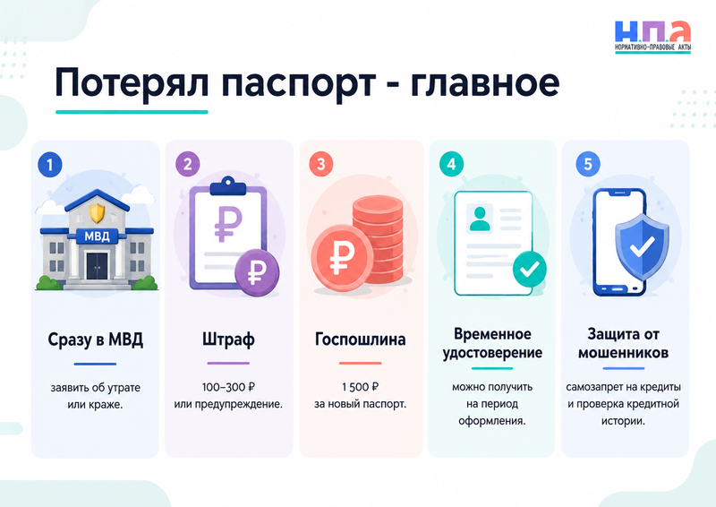 Потерял паспорт штраф, восстановление документа и защита от кредитов мошенников