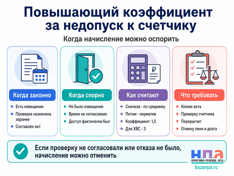 Повышающий коэффициент за недопуск к счетчику как отменить начисление, если проверку не согласовали или доступ был