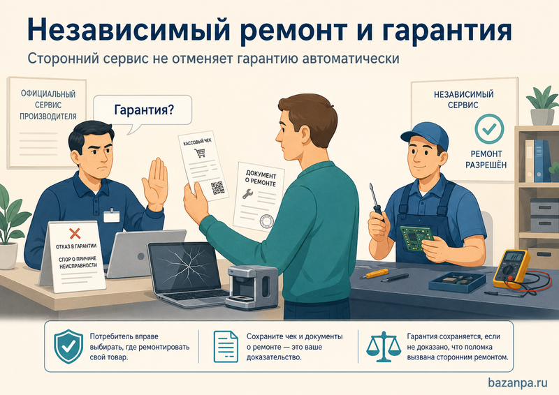 Право потребителя на независимый ремонт товара техническая документация, запчасти и отказ изготовителя