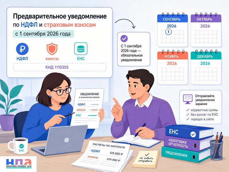 Предварительное уведомление по НДФЛ и страховым взносам с 1 сентября 2026 года: как подать сведения сразу на год